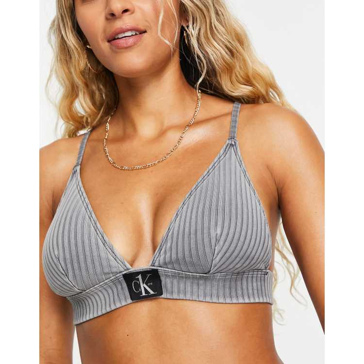 Calvin Klein rib fixed triangle bikini top in gray