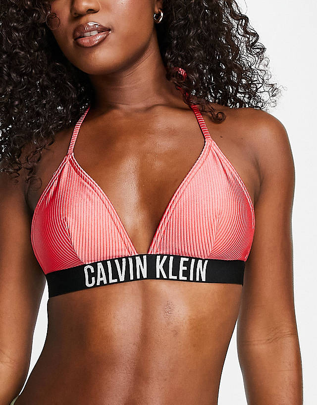 Calvin Klein - rib triangle logo bikini top in red
