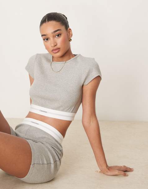 Calvin Klein ribbed crop top in gray - view 1
