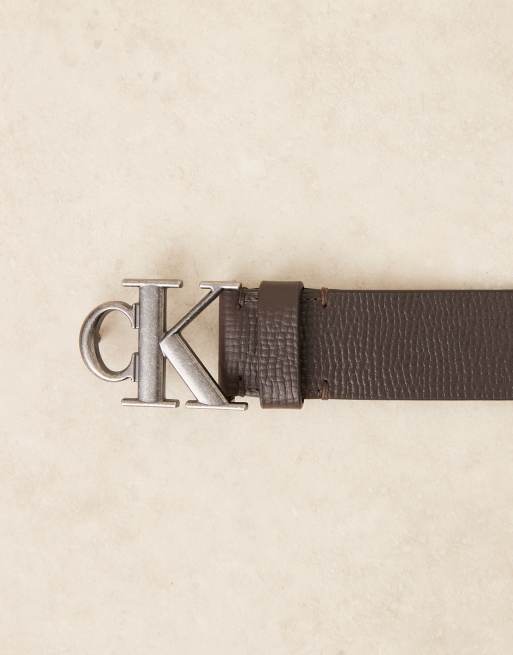 Calvin Klein - Riem van echt leer met zilveren gesp in donkerbruin, 2 van 3
