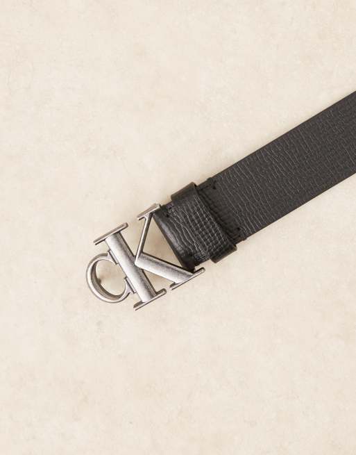 Calvin Klein - Riem van echt leer met zilveren gesp in zwart, 2 van 3