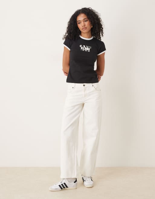 Calvin Klein – Ringer-T-Shirt in Schwarz mit 1968-Grafik, 4 von 4