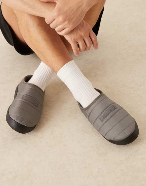 Calvin Klein ripstop puffer slippers in grey - view 1