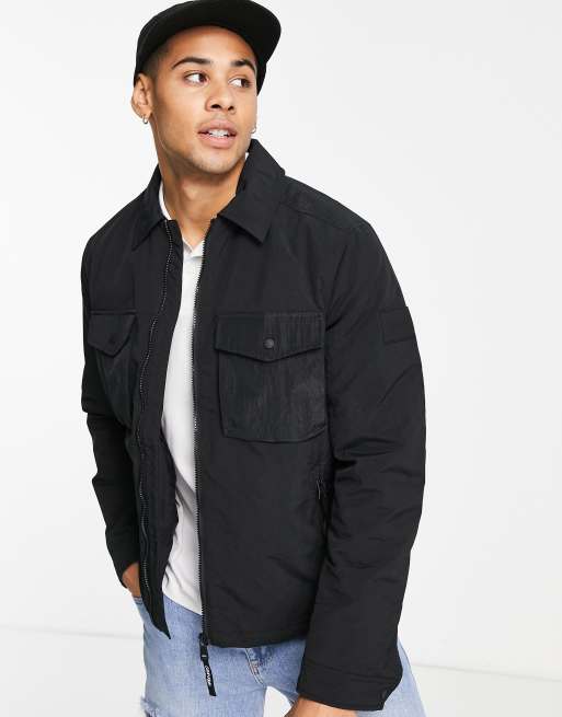 Calvin Klein ripstop shirt jacket in black | ASOS