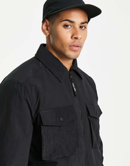 Calvin Klein ripstop shirt jacket in black | ASOS