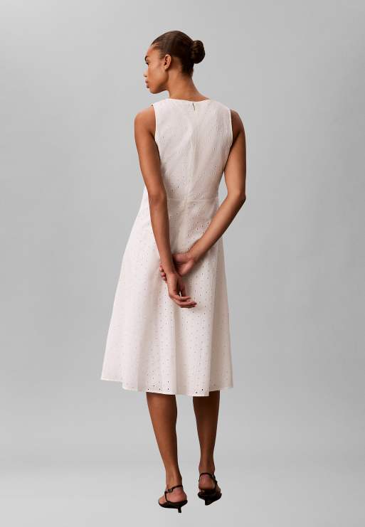 Calvin Klein - Robe col V en broderie anglaise - Tofu, 3 de 4