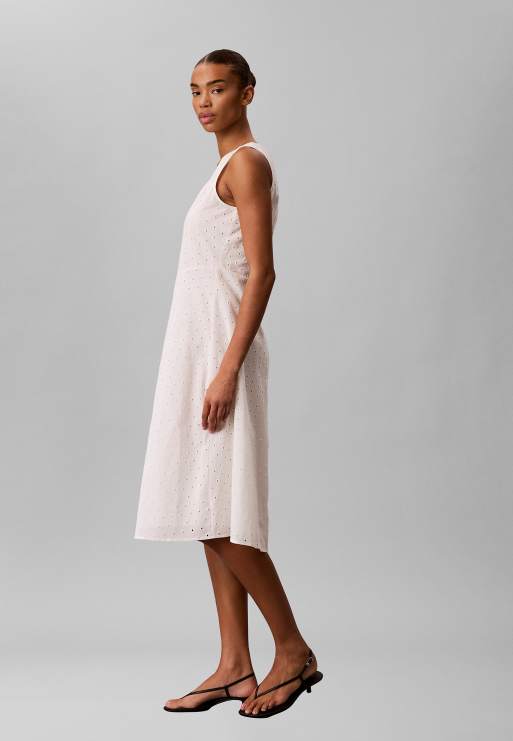 Calvin Klein - Robe col V en broderie anglaise - Tofu, 4 de 4