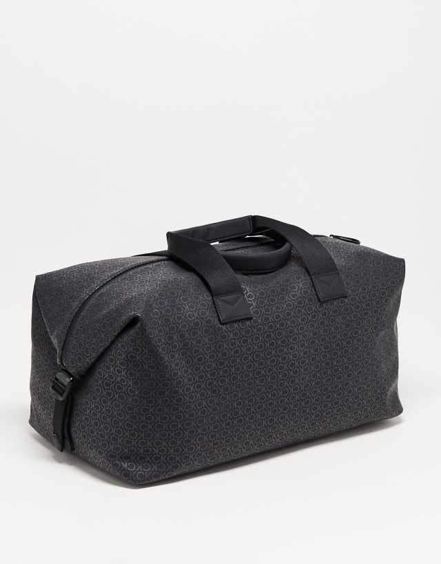 Calvin Klein rubberized monogram weekend bag in black