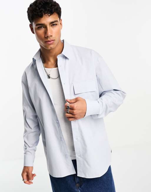 Calvin Klein - Ruimvallend gestreept overhemd met lange mouwen in blauw
