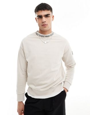 running logo comfort sweatshirt in beige - exclusive to ASOS-Black