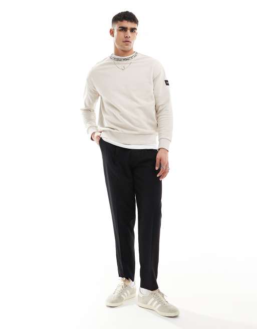 Calvin Klein running logo comfort sweatshirt in beige - exclusive to ASOS, 3 of 4