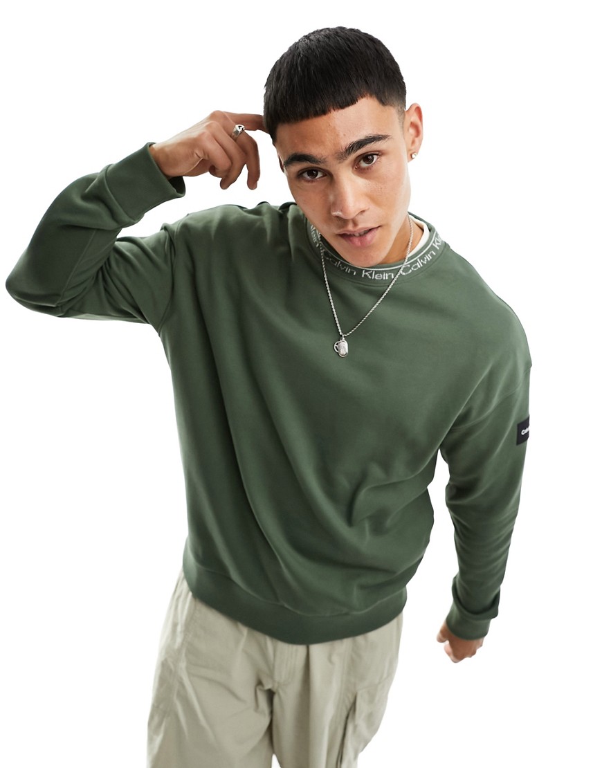 Calvin Klein Running Logo Comfort Sweatshirt In Green-gray