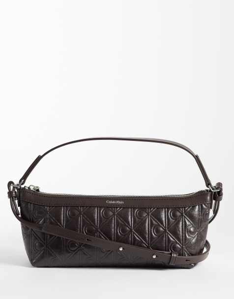 Calvin Klein - Sac porté épaule estampé avec bandoulière texturée effet froissé - Marron chocolat - view 1