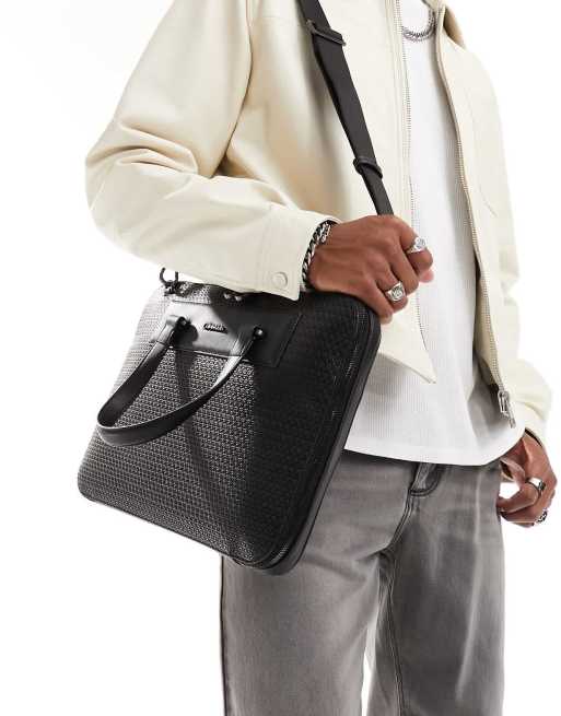 Calvin Klein - Sacoche mince et minimaliste pour ordinateur portable avec monogramme - Noir