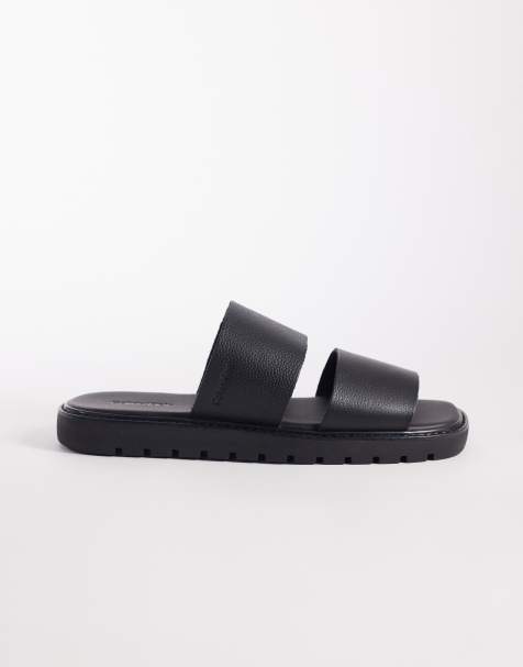 Calvin Klein - Sandalen van echt leer met dubbele bandjes in zwart - view 1