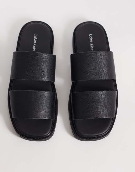 Calvin Klein - Sandali in vera pelle neri con doppia fascetta, 2 di 4
