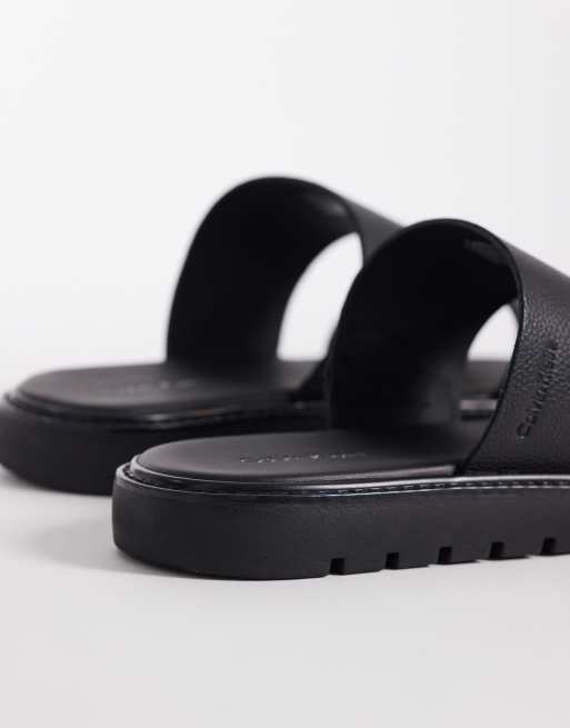 Calvin Klein - Sandali in vera pelle neri con doppia fascetta, 3 di 4