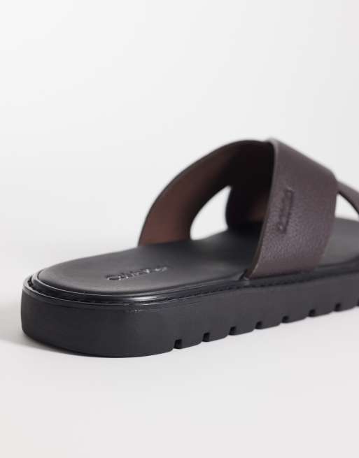 Calvin Klein - Sandali incrociati in vera pelle bordeaux, 4 di 4