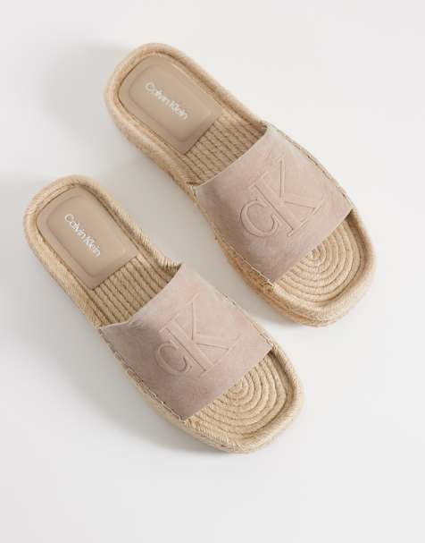 Calvin Klein - Sandali stile espadrilles flatform in nabuk beige - view 1