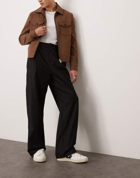 Calvin Klein sateen stretch wide leg trouser in black - view 1