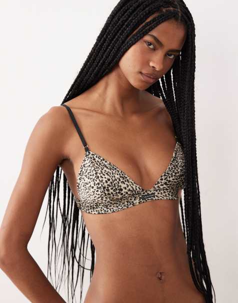 Calvin Klein - Satijnen triangel bralette in luipaardprint - view 1