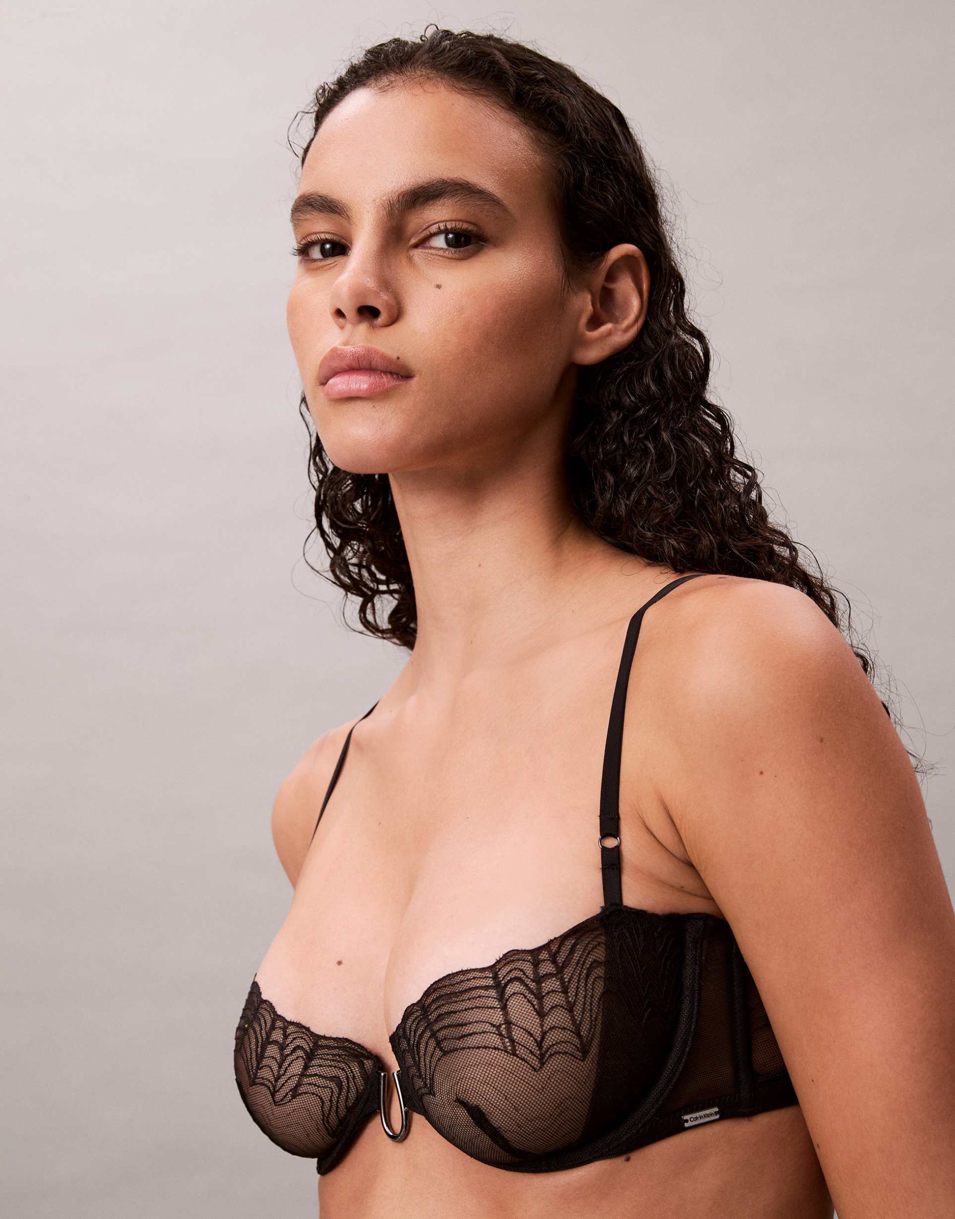calvin klein satin balconette bra in black lace