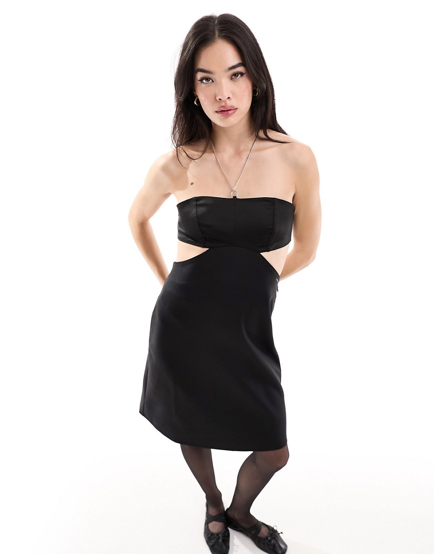 Calvin Klein Satin Chain Detail Bustier Dress in black