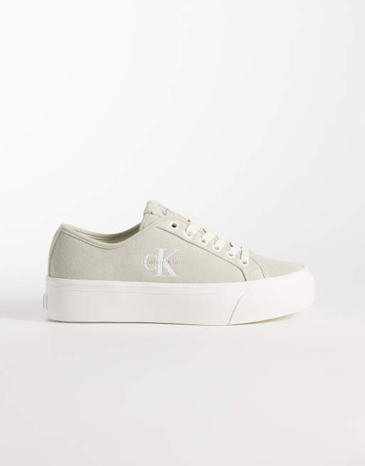 Calvin Klein - Scarpe flatform stringate in camoscio color crema