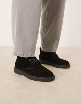 Schnür-Boots aus Wildleder in Schwarz Schwarz 42