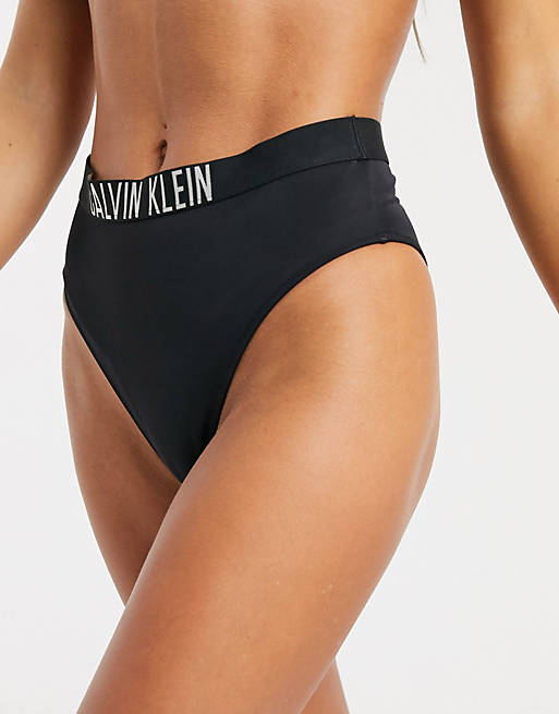 Calvin Klein – Schwarze Bikinihose mit Logo und hohem Bund | ASOS
