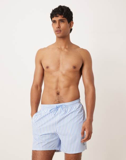 Calvin Klein – Ściągane na sznurek w talii szorty kąpielowe w niebieskie paski - view 1