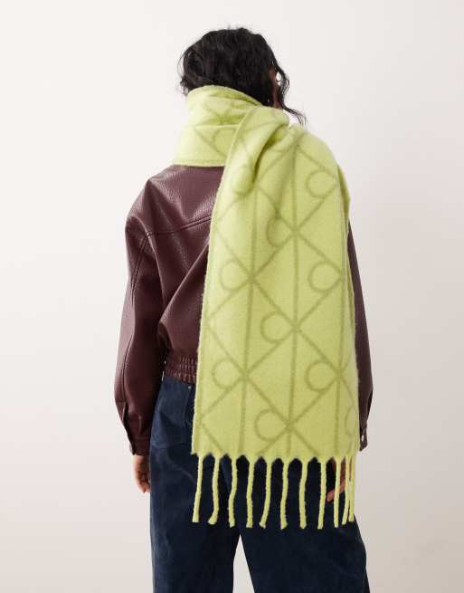 Calvin Klein - Sciarpa spazzolata con emblema stampato verde lime, 3 di 3