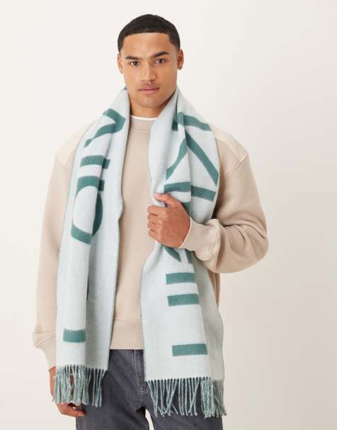 Calvin Klein - Sciarpa spazzolata in lana verde menta con logo grande - view 1