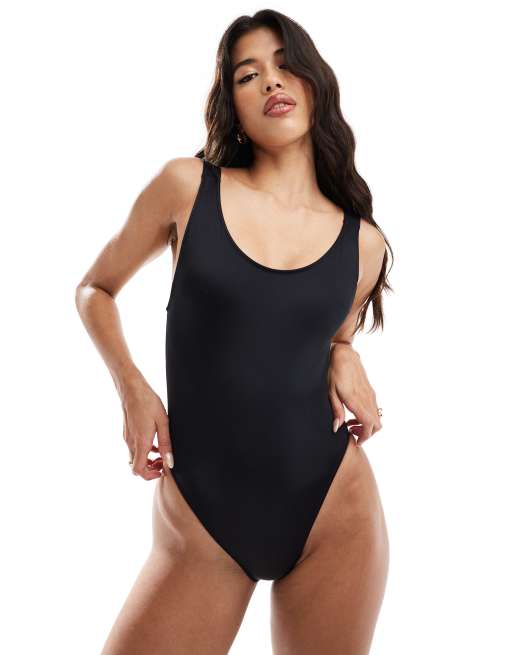 Calvin Klein scoop high leg swimsuit in black ASOS