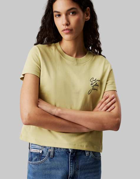 Calvin Klein script institutional baby t-shirt in Leek Green - view 1