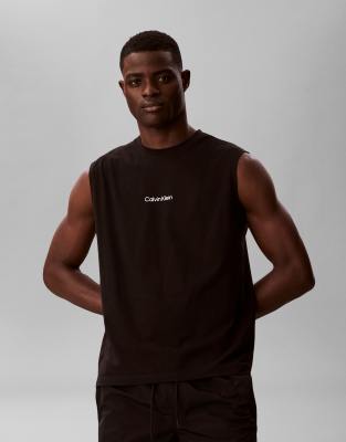 Calvin Klein Script Logo Tank Top In Brown