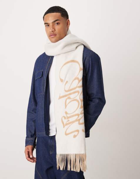 Calvin Klein script logo wool scarf in beige - view 1