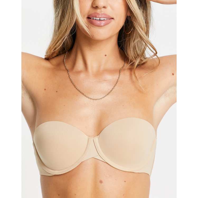 Calvin Klein seamless strapless bra with side fastening in beige