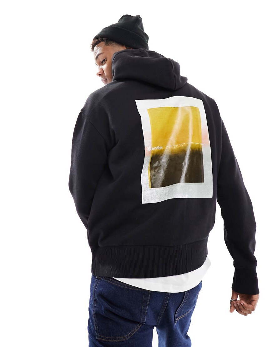 Calvin Klein sense layer back graphic hoodie in black