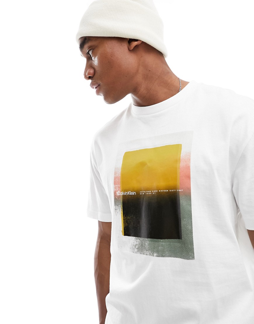 Calvin Klein sense layer graphic t-shirt in bright white