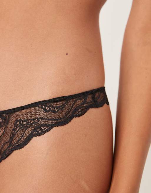 Calvin Klein Sensual stretch lace lingerie thong in black, 2 of 4