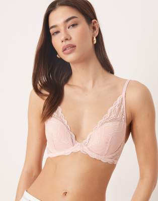 Calvin Klein Sensual Stretch Lightly Lined Plunge Lace Bra In Pink