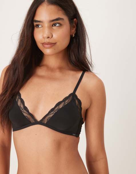 Calvin Klein - Sensual Stretch - Reggiseno a triangolo sfoderato in pizzo nero - view 1