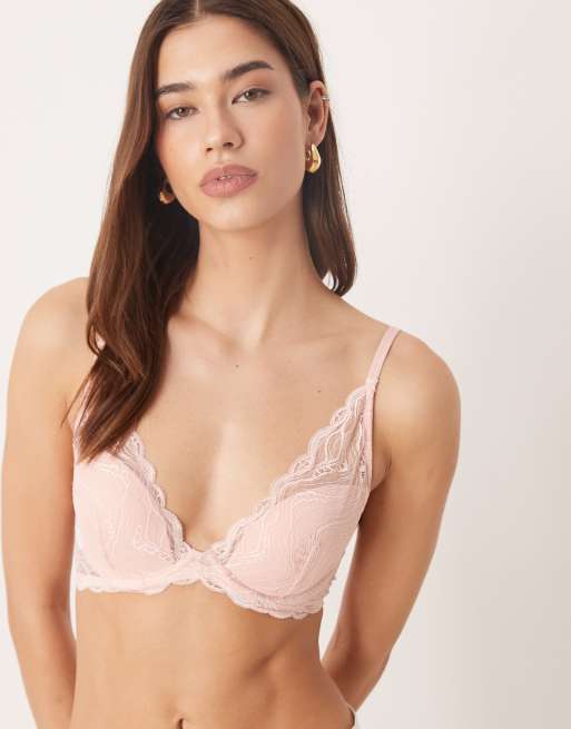 Calvin Klein - Sensual Stretch - Reggiseno con scollo profondo in pizzo leggermente foderato rosa cipria, 4 di 4