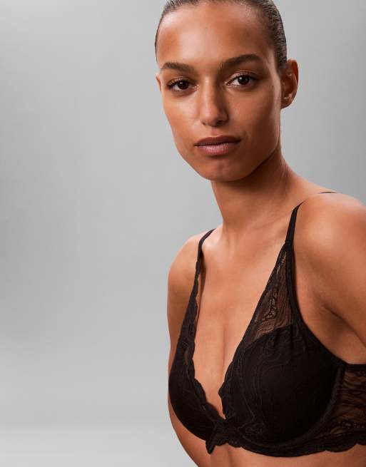Calvin Klein - Sensual Stretch - Sort BH med dyb udskæring og let for i blondestof, 3 af 4