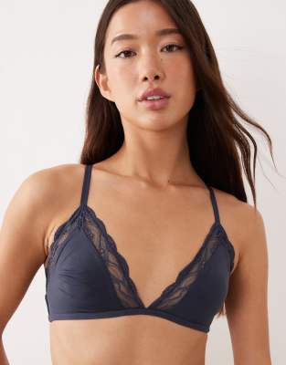 Calvin Klein - Sensual Stretch - Ungefütterter Triangel-BH in Marineblau mit Spitzenbesatz