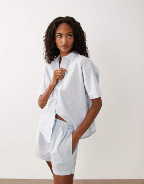 Calvin Klein – Set aus Hemd und Shorts in Blassblau - view 1