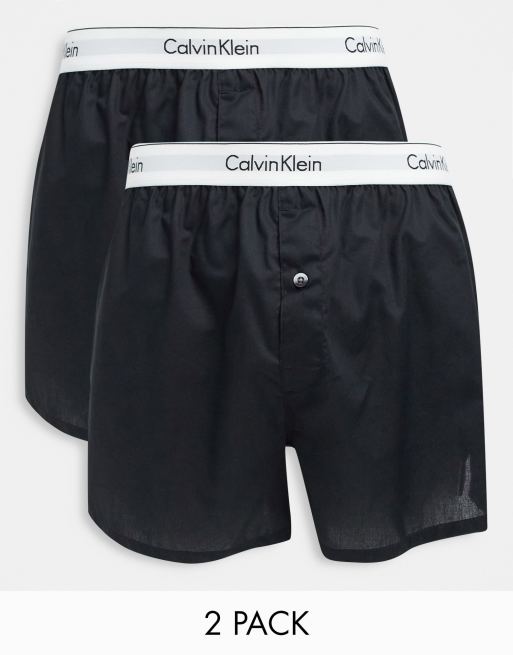 Calvin Klein - Set van 2 geweven boxershorts met contrasterende tailleband in zwart