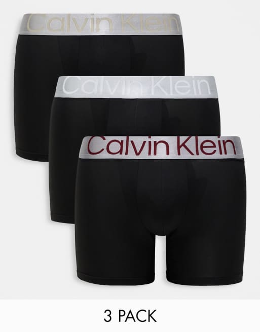 Calvin Klein - Set van 3 boxershorts in zwart met grijze tailleband