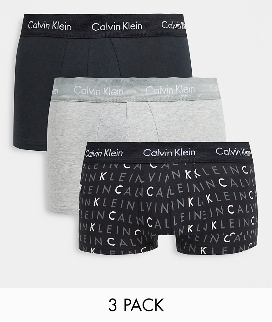 Calvin Klein - Set van 3 boxershorts met lage taille en logo-tailleband in zwart en grijs en met logoprint-Meerkleurig
